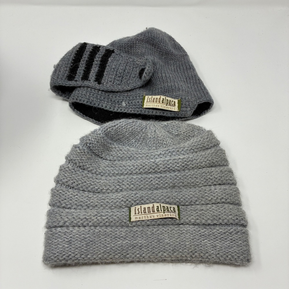 Lot of 2 Island Alpaca Martha's Vineyard Hats Beanie Knight‎ Helmet Grey Wool